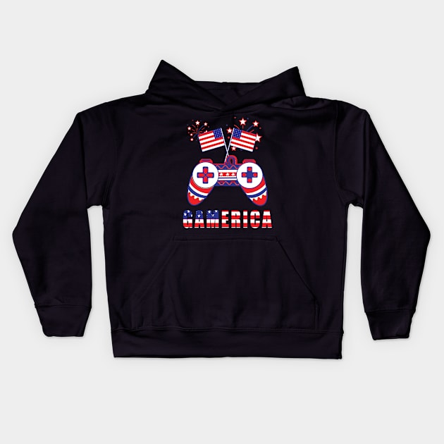Gamerica | 4th of July Gifts for Gamers Kids Hoodie by Kishu